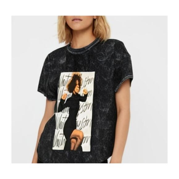 Whitney Houston Retro 1980s Tee Crew Neck Short Sleeve Black Raw Hem T-Shirt, M - Picture 10 of 10